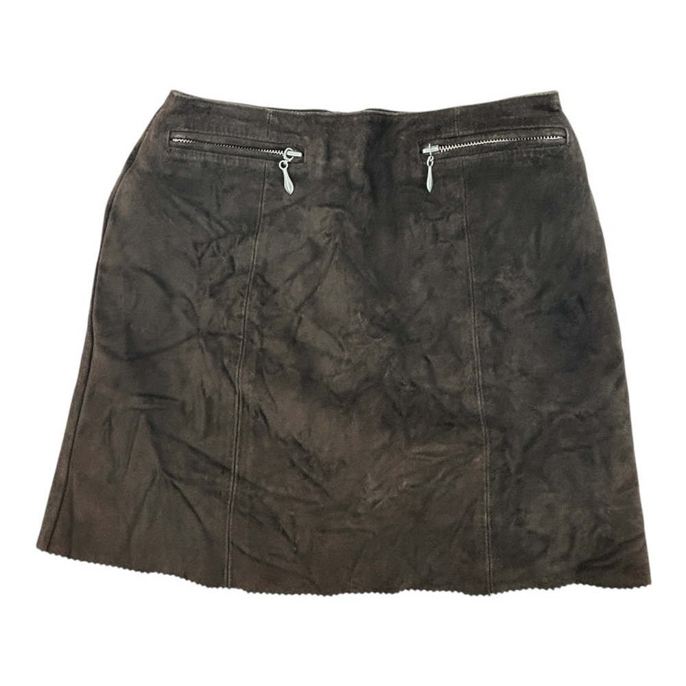 Kenneth Cole Women’s Chocolate Brown Suede Leather Skirt | Sz 4 |Zig Zag Hem Y2K